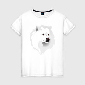Женская футболка хлопок с принтом Самоед в Курске, 100% хлопок | прямой крой, круглый вырез горловины, длина до линии бедер, слегка спущенное плечо | ездовая собака | ес | лайка | самоедская собака