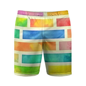 Мужские шорты 3D спортивные с принтом Bricks Watercolor в Курске,  |  | Тематика изображения на принте: 3d | watercolor | кирпичики | клетка | радуга | текстуры | цветные линии