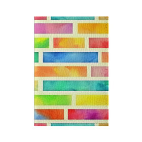 Обложка для паспорта матовая кожа с принтом Bricks Watercolor в Курске, натуральная матовая кожа | размер 19,3 х 13,7 см; прозрачные пластиковые крепления | 3d | watercolor | кирпичики | клетка | радуга | текстуры | цветные линии