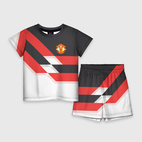 Детский костюм с шортами 3D с принтом Manchester United  Stripe в Курске,  |  | manchester united | stripe | манчестер юнайтед | футбол