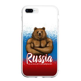 Чехол для iPhone 7Plus/8 Plus матовый с принтом Russian Bear в Курске, Силикон | Область печати: задняя сторона чехла, без боковых панелей | bear | russia | медведь | патриотическая | россия | русский медведь | триколор | флаг рф