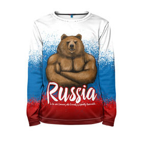 Детский лонгслив 3D с принтом Russian Bear в Курске, 100% полиэстер | длинные рукава, круглый вырез горловины, полуприлегающий силуэт
 | bear | russia | медведь | патриотическая | россия | русский медведь | триколор | флаг рф