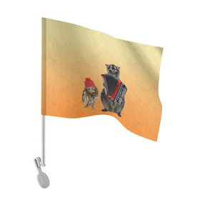 Флаг для автомобиля с принтом Енот, сова и аккордион в Курске, 100% полиэстер | Размер: 30*21 см | животные | музыка