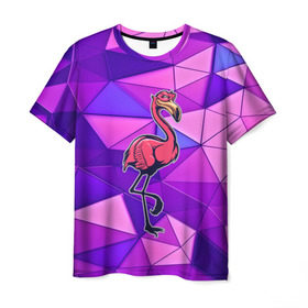Мужская футболка 3D с принтом Фламинго в Курске, 100% полиэфир | прямой крой, круглый вырез горловины, длина до линии бедер | bird | flyer | fowl | poultry | seabird | triangle | абстракция | животные | птицы | текстуры | тренд | треугольники | фламинго