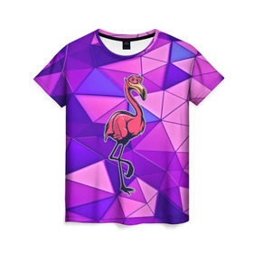 Женская футболка 3D с принтом Фламинго в Курске, 100% полиэфир ( синтетическое хлопкоподобное полотно) | прямой крой, круглый вырез горловины, длина до линии бедер | bird | flyer | fowl | poultry | seabird | triangle | абстракция | животные | птицы | текстуры | тренд | треугольники | фламинго