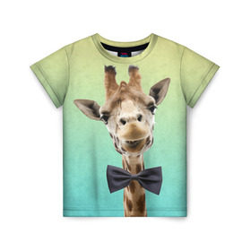 Детская футболка 3D с принтом Жираф и бабочка в Курске, 100% гипоаллергенный полиэфир | прямой крой, круглый вырез горловины, длина до линии бедер, чуть спущенное плечо, ткань немного тянется | жираф