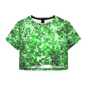 Женская футболка 3D укороченная с принтом Камуфляж зеленые соты в Курске, 100% полиэстер | круглая горловина, длина футболки до линии талии, рукава с отворотами | армия | болото | зеленка | зеленый | камок | камуфляж | лес | маскировка | мундир | натовка | охотник | пазл | прикольный | рыбак | солдат | яркий