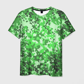 Мужская футболка 3D с принтом Камуфляж зеленые соты в Курске, 100% полиэфир | прямой крой, круглый вырез горловины, длина до линии бедер | Тематика изображения на принте: армия | болото | зеленка | зеленый | камок | камуфляж | лес | маскировка | мундир | натовка | охотник | пазл | прикольный | рыбак | солдат | яркий