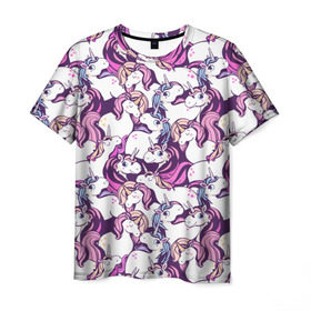 Мужская футболка 3D с принтом unicorn в Курске, 100% полиэфир | прямой крой, круглый вырез горловины, длина до линии бедер | horse | mlp | pony | unicorn | единорог | лошадь | пони