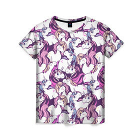 Женская футболка 3D с принтом unicorn в Курске, 100% полиэфир ( синтетическое хлопкоподобное полотно) | прямой крой, круглый вырез горловины, длина до линии бедер | horse | mlp | pony | unicorn | единорог | лошадь | пони