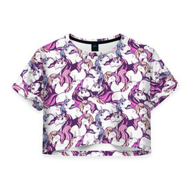 Женская футболка 3D укороченная с принтом unicorn в Курске, 100% полиэстер | круглая горловина, длина футболки до линии талии, рукава с отворотами | horse | mlp | pony | unicorn | единорог | лошадь | пони