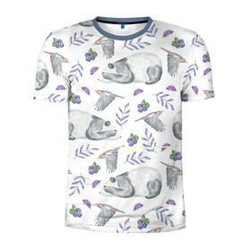 Мужская футболка 3D спортивная с принтом Панда в Курске, 100% полиэстер с улучшенными характеристиками | приталенный силуэт, круглая горловина, широкие плечи, сужается к линии бедра | дятел | медведь | мишка | панда | птичка | цветы | ягоды