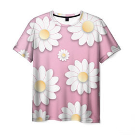 Мужская футболка 3D с принтом Ромашки в Курске, 100% полиэфир | прямой крой, круглый вырез горловины, длина до линии бедер | Тематика изображения на принте: весна | природа | ромашки | цветы