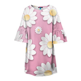Детское платье 3D с принтом Ромашки в Курске, 100% полиэстер | прямой силуэт, чуть расширенный к низу. Круглая горловина, на рукавах — воланы | весна | природа | ромашки | цветы