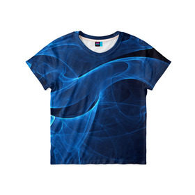 Детская футболка 3D с принтом Дым в Курске, 100% гипоаллергенный полиэфир | прямой крой, круглый вырез горловины, длина до линии бедер, чуть спущенное плечо, ткань немного тянется | волна | лазер | луч | пламя | синий