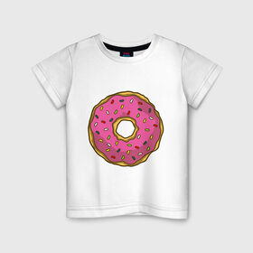 Детская футболка хлопок с принтом Пончик в Курске, 100% хлопок | круглый вырез горловины, полуприлегающий силуэт, длина до линии бедер | Тематика изображения на принте: bart | homer | simpsons | барт | гомер | еда | мульт | мультфильм | пончик | симпсоны | спрингфилд