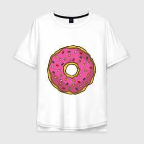 Мужская футболка хлопок Oversize с принтом Пончик в Курске, 100% хлопок | свободный крой, круглый ворот, “спинка” длиннее передней части | bart | homer | simpsons | барт | гомер | еда | мульт | мультфильм | пончик | симпсоны | спрингфилд