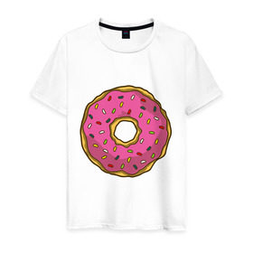 Мужская футболка хлопок с принтом Пончик в Курске, 100% хлопок | прямой крой, круглый вырез горловины, длина до линии бедер, слегка спущенное плечо. | bart | homer | simpsons | барт | гомер | еда | мульт | мультфильм | пончик | симпсоны | спрингфилд