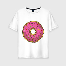 Женская футболка хлопок Oversize с принтом Пончик в Курске, 100% хлопок | свободный крой, круглый ворот, спущенный рукав, длина до линии бедер
 | bart | homer | simpsons | барт | гомер | еда | мульт | мультфильм | пончик | симпсоны | спрингфилд