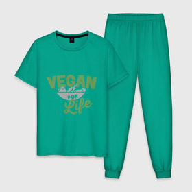 Мужская пижама хлопок с принтом Vegan for Life в Курске, 100% хлопок | брюки и футболка прямого кроя, без карманов, на брюках мягкая резинка на поясе и по низу штанин
 | Тематика изображения на принте: green | vegan | yoga | веган | вегетарианец | вегетарианство | витамины | здоровье | зеленый | зож | йога | овощи | фрукты