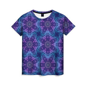 Женская футболка 3D с принтом Узоры в Курске, 100% полиэфир ( синтетическое хлопкоподобное полотно) | прямой крой, круглый вырез горловины, длина до линии бедер | индия | космос | орнамент | рисунок | цветок