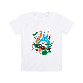 Детская футболка хлопок с принтом Тоторо в Курске, 100% хлопок | круглый вырез горловины, полуприлегающий силуэт, длина до линии бедер | adventure | forest | japan | totoro | аниме | дерево | лес | милый | миядзаки | мультфильм | приключения | природа | сосед | тоторо | хранитель леса | япония