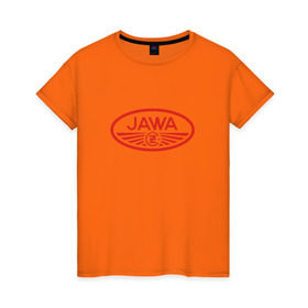Женская футболка хлопок с принтом Мотоцикл Jawa логотип в Курске, 100% хлопок | прямой крой, круглый вырез горловины, длина до линии бедер, слегка спущенное плечо | jawa | мотоцикл | ява