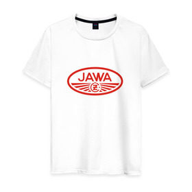Мужская футболка хлопок с принтом Мотоцикл Jawa логотип в Курске, 100% хлопок | прямой крой, круглый вырез горловины, длина до линии бедер, слегка спущенное плечо. | jawa | мотоцикл | ява