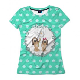 Женская футболка 3D с принтом Собачки в Курске, 100% полиэфир ( синтетическое хлопкоподобное полотно) | прямой крой, круглый вырез горловины, длина до линии бедер | 3d | арт | горошек | животные | кружочки | любовь | собака | текстура | цветы