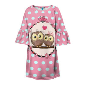 Детское платье 3D с принтом Совы в Курске, 100% полиэстер | прямой силуэт, чуть расширенный к низу. Круглая горловина, на рукавах — воланы | 3d | горошек | животные | кружочки | любовь | птицы | розовый | сова | текстуры | цветы