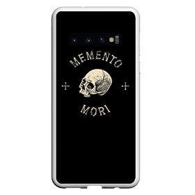 Чехол для Samsung Galaxy S10 с принтом Memento Mori в Курске, Силикон | Область печати: задняя сторона чехла, без боковых панелей | Тематика изображения на принте: death | skull | кости | цитата