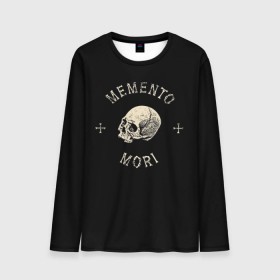 Мужской лонгслив 3D с принтом Memento Mori в Курске, 100% полиэстер | длинные рукава, круглый вырез горловины, полуприлегающий силуэт | death | skull | кости | цитата