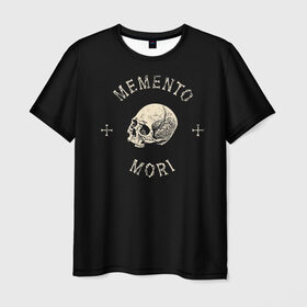 Мужская футболка 3D с принтом Memento Mori в Курске, 100% полиэфир | прямой крой, круглый вырез горловины, длина до линии бедер | death | skull | кости | цитата
