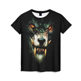 Женская футболка 3D с принтом Werewolf в Курске, 100% полиэфир ( синтетическое хлопкоподобное полотно) | прямой крой, круглый вырез горловины, длина до линии бедер | зверь | клыки | монстр | оборотень | оскал | ужас | хоррор
