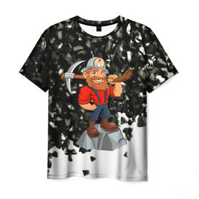 Мужская футболка 3D с принтом Шахтёр в Курске, 100% полиэфир | прямой крой, круглый вырез горловины, длина до линии бедер | профессии | уголь | шахта | шахтёр