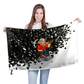 Флаг 3D с принтом Шахтёр в Курске, 100% полиэстер | плотность ткани — 95 г/м2, размер — 67 х 109 см. Принт наносится с одной стороны | профессии | уголь | шахта | шахтёр