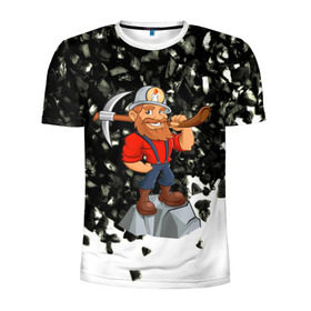 Мужская футболка 3D спортивная с принтом Шахтёр в Курске, 100% полиэстер с улучшенными характеристиками | приталенный силуэт, круглая горловина, широкие плечи, сужается к линии бедра | профессии | уголь | шахта | шахтёр