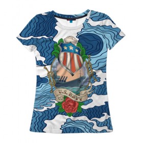 Женская футболка 3D с принтом U.S.Navy в Курске, 100% полиэфир ( синтетическое хлопкоподобное полотно) | прямой крой, круглый вырез горловины, длина до линии бедер | 3d | blue | брызги | вмф | вода | военный | волны | исторический | капли | корабль | лето | море | моряк | океан | природа | фрегат | шторм