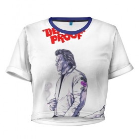 Женская футболка 3D укороченная с принтом Death proof в Курске, 100% полиэстер | круглая горловина, длина футболки до линии талии, рукава с отворотами | stuntman mike | квентин | курт рассел | тарантино