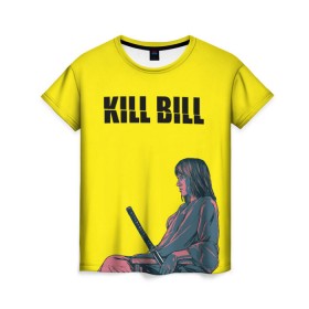 Женская футболка 3D с принтом Убить Билла в Курске, 100% полиэфир ( синтетическое хлопкоподобное полотно) | прямой крой, круглый вырез горловины, длина до линии бедер | kill bill | катана | квентин | меч | невеста | тарантино | ума турман