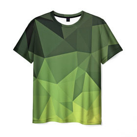 Мужская футболка 3D с принтом Хаки геометрия в Курске, 100% полиэфир | прямой крой, круглый вырез горловины, длина до линии бедер | Тематика изображения на принте: зеленый | полигоны