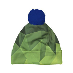 Шапка 3D c помпоном с принтом Хаки геометрия в Курске, 100% полиэстер | универсальный размер, печать по всей поверхности изделия | зеленый | полигоны