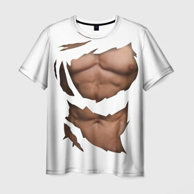 Мужская футболка 3D с принтом Идеальный рельеф в Курске, 100% полиэфир | прямой крой, круглый вырез горловины, длина до линии бедер | бодибилдинг | идеальное | креатив | мышцы | накаченный | пресс | рваная | рельеф | спорт | тело