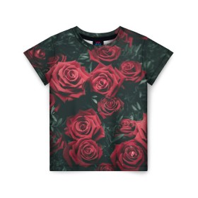 Детская футболка 3D с принтом Бархатные розы в Курске, 100% гипоаллергенный полиэфир | прямой крой, круглый вырез горловины, длина до линии бедер, чуть спущенное плечо, ткань немного тянется | бархат | бутоны | роза | розы | цветы