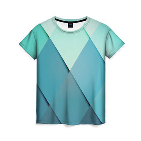 Женская футболка 3D с принтом Blue rhombuses в Курске, 100% полиэфир ( синтетическое хлопкоподобное полотно) | прямой крой, круглый вырез горловины, длина до линии бедер | beautiful | blue | bright | color | figures | original | rhombuses | голубое | зелёное | зелёный | красивое | красота | ромбы | синее | синий | фигура | фигуры | цвет | яркое