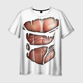 Мужская футболка 3D с принтом Человек без кожи в Курске, 100% полиэфир | прямой крой, круглый вырез горловины, длина до линии бедер | кожа | креатив | мода | мышцы | раны | рваная | стиль