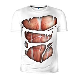 Мужская футболка 3D спортивная с принтом Человек без кожи в Курске, 100% полиэстер с улучшенными характеристиками | приталенный силуэт, круглая горловина, широкие плечи, сужается к линии бедра | Тематика изображения на принте: кожа | креатив | мода | мышцы | раны | рваная | стиль