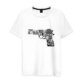 Мужская футболка хлопок с принтом Pulp Fiction в Курске, 100% хлопок | прямой крой, круглый вырез горловины, длина до линии бедер, слегка спущенное плечо. | Тематика изображения на принте: 25 17 | 2517 | библия | криминальное чтиво | оружие | пистолет | самюэль джексон | цитата | эклезиаст