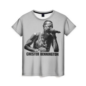 Женская футболка 3D с принтом Честер Беннингтон в Курске, 100% полиэфир ( синтетическое хлопкоподобное полотно) | прямой крой, круглый вырез горловины, длина до линии бедер | bennington | chester | linkin | park | rip | беннингтон | рок | честер