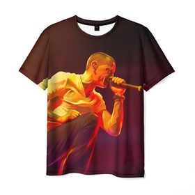 Мужская футболка 3D с принтом Chester Bennington в Курске, 100% полиэфир | прямой крой, круглый вырез горловины, длина до линии бедер | chester bennington | рок